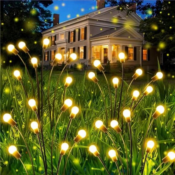 6 Pack Total 48 LED Solar Garden Lights Fairy Outdoor - Solar Firefly Lights - Picture 1 of 7